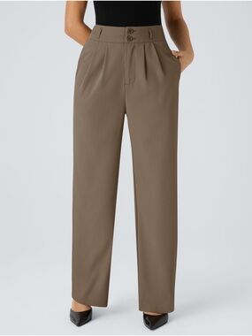 HALARA women's High-Rise Pleated pants in "kangaroo" Brown
